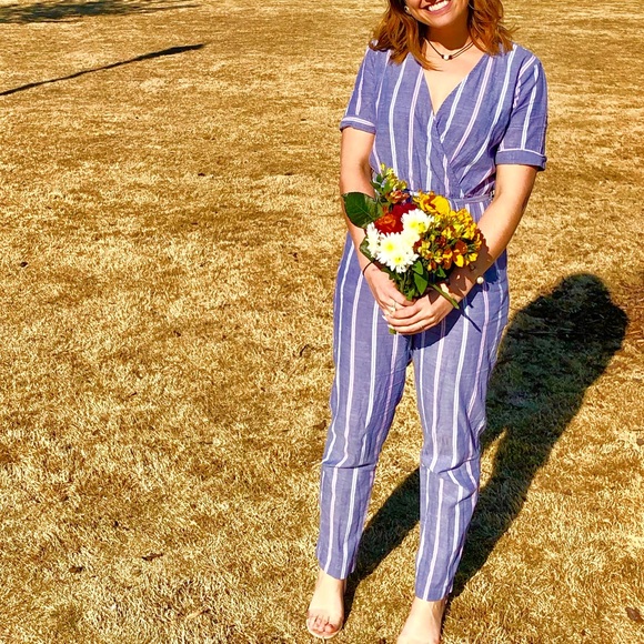 Ces Femme Pants - Striped Wrap Jumpsuit